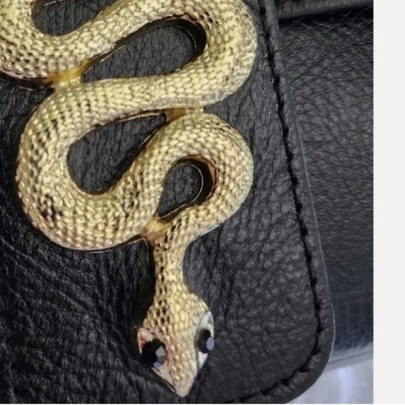 House of Harlow 1960 Designer Black Leather Designer Purse w Gold Snake Detail - Picture 5 of 9